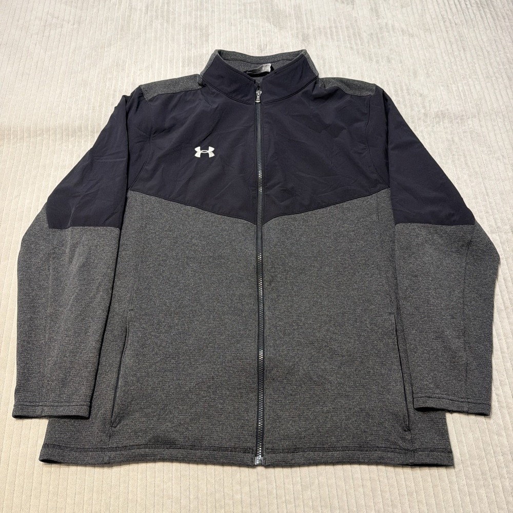 Under Armour ColdGear Men's Full-Zip Track Jacket Gray/Black Pockets Fleece 2XL